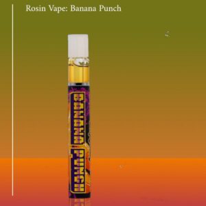 SimplyMary Banana Punch THCa Rosin Vape pen with clear viewing window showing golden-amber solventless live rosin.